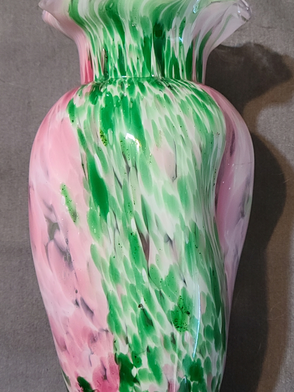 Fenton Pink and Green Art Glass Vase